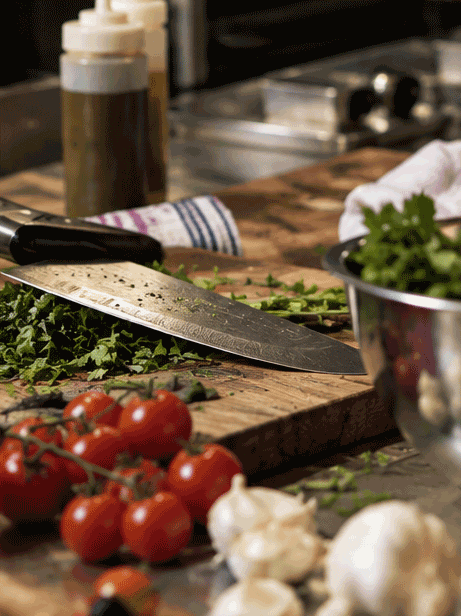 Chef's hands preparing fresh ingredients on a cutting board