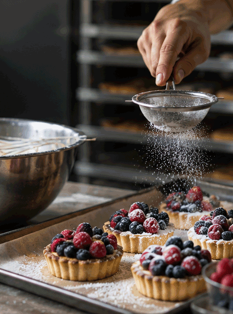 Baker's hands preparing fresh pastries in a professional kitchen